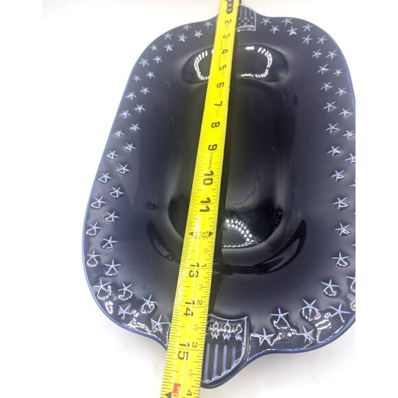 Longaberger Pottery-Retired-Proudly American Blue Stars Shields-Serving Dish - Picture 6 of 9